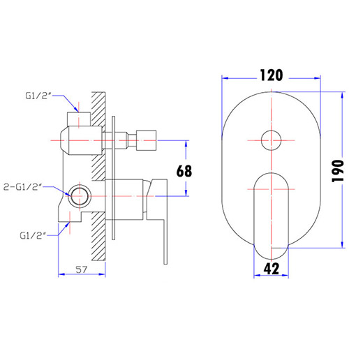 Pine Wall Mixer With Diverter - Image 2